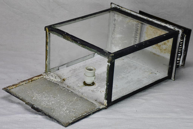 Broad 19th Century French wall sconce lantern with black patina 19¾"