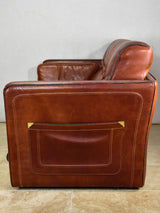 Roche Bobois brown leather two-seat sofa - 1970's / 80's 59"