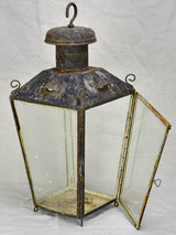 19th Century French lantern with black patina with pretty chimney top 22"
