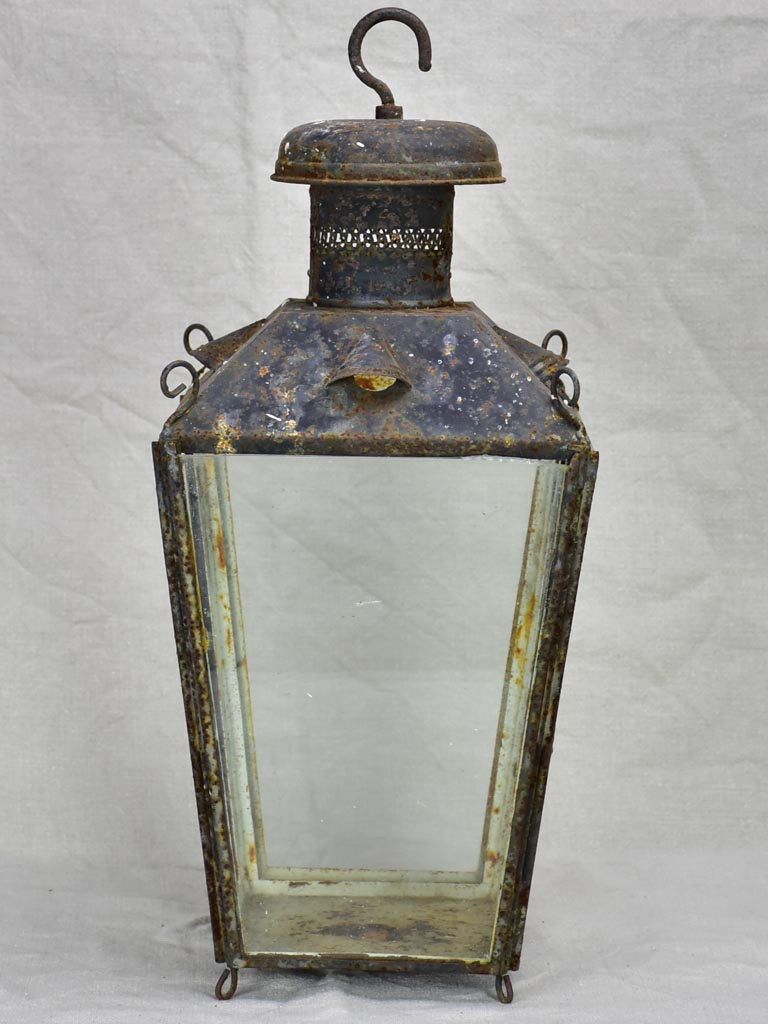 19th Century French lantern with black patina with pretty chimney top 22"