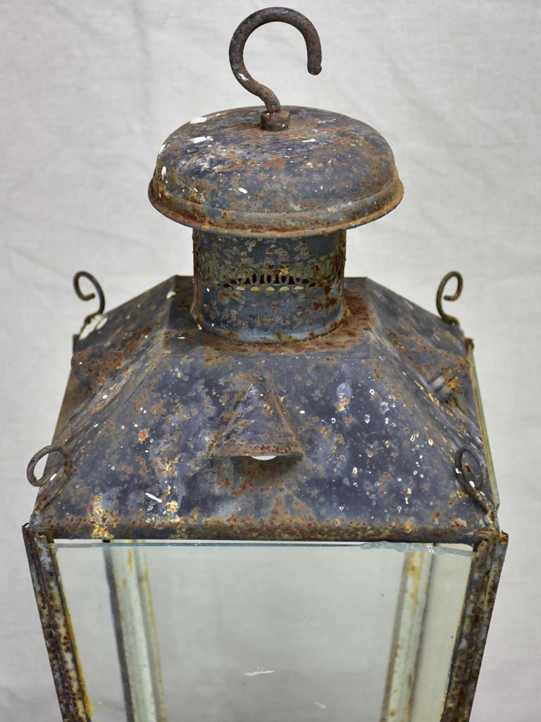 19th Century French lantern with black patina with pretty chimney top 22"