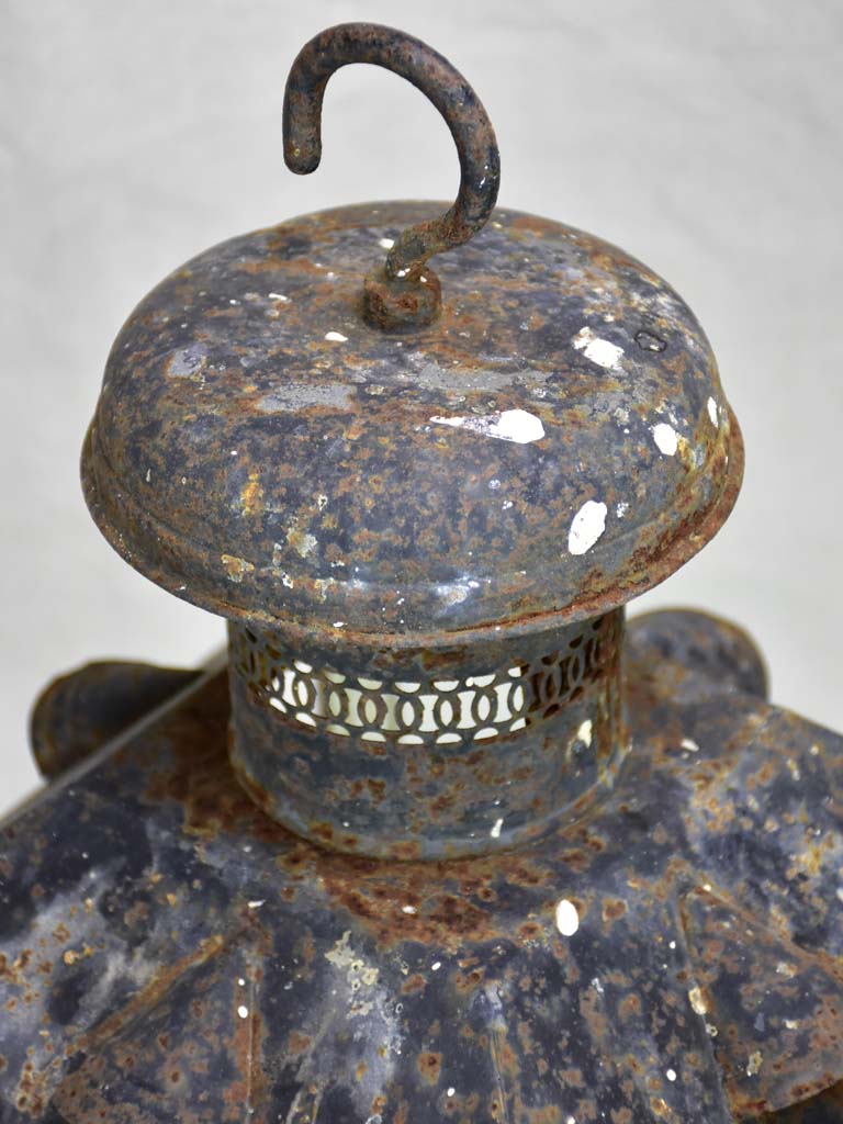 19th Century French lantern with black patina with pretty chimney top 22"