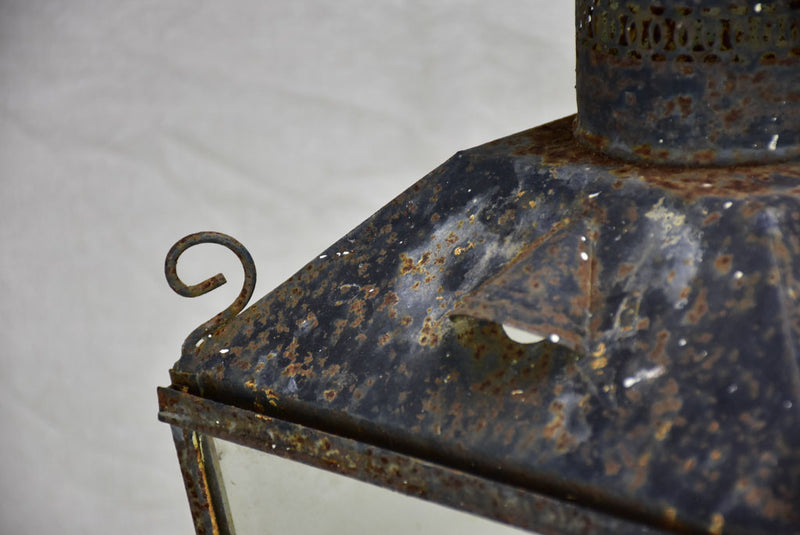 19th Century French lantern with black patina with pretty chimney top 22"