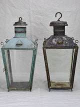 19th Century French lantern with blue / gray patina with pretty chimney 20½"