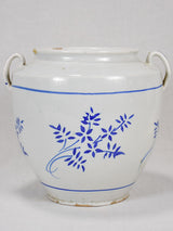 Late 19th-century preserving pot - white with blue flowers 10¾"