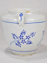 Late 19th-century preserving pot - white with blue flowers 10¾"