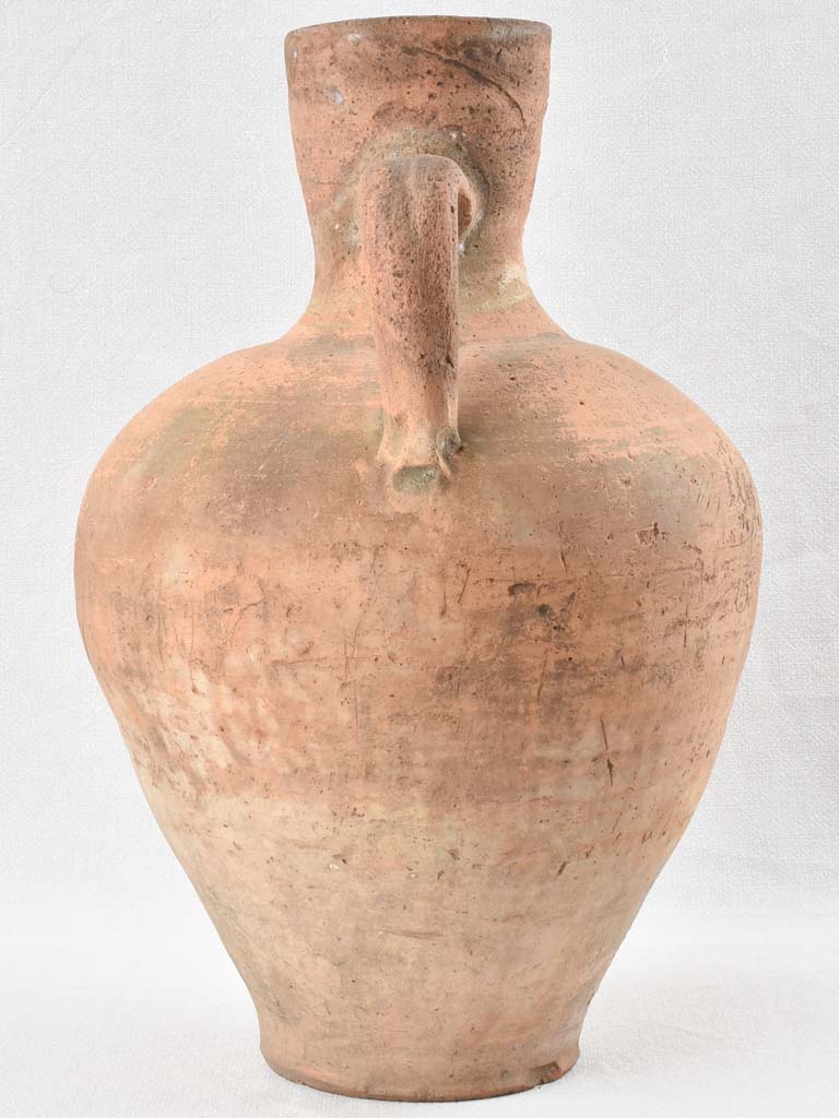 Large primitive terracotta water pitcher with handle 22"