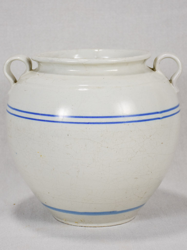 Late 19th-century preserving pot - white with blue stripes 9¾"