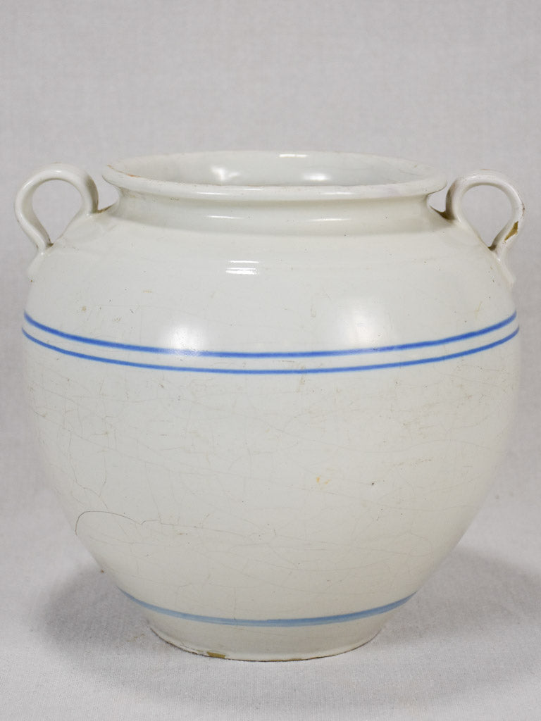 Late 19th-century preserving pot - white with blue stripes 9¾"