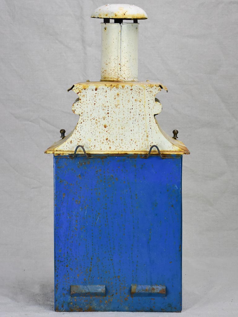 19th Century French wall lantern with tall chimney - blue and white 20½"