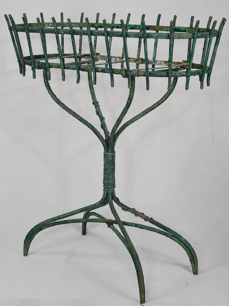 Antique French plant stand with green patina - wrought iron branches and vine 33¾"