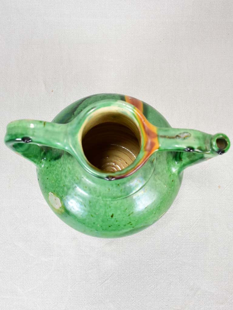 19th-century French water pitcher cruche orjol with green glaze