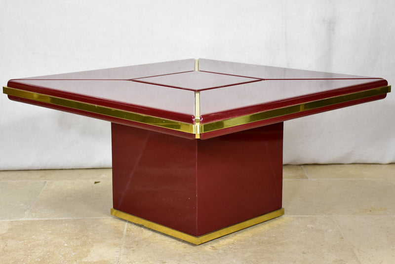 Pair of superb Burgundy red coffee tables - lacquer and brass 31"