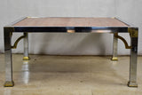 Red travertine Italian coffee table with chrome frame - 1970's/80's 30¼"