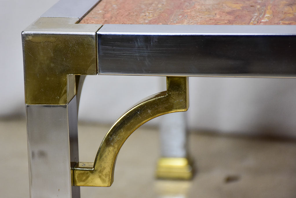 Red travertine Italian coffee table with chrome frame - 1970's/80's 30¼"