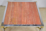 Red travertine Italian coffee table with chrome frame - 1970's/80's 30¼"