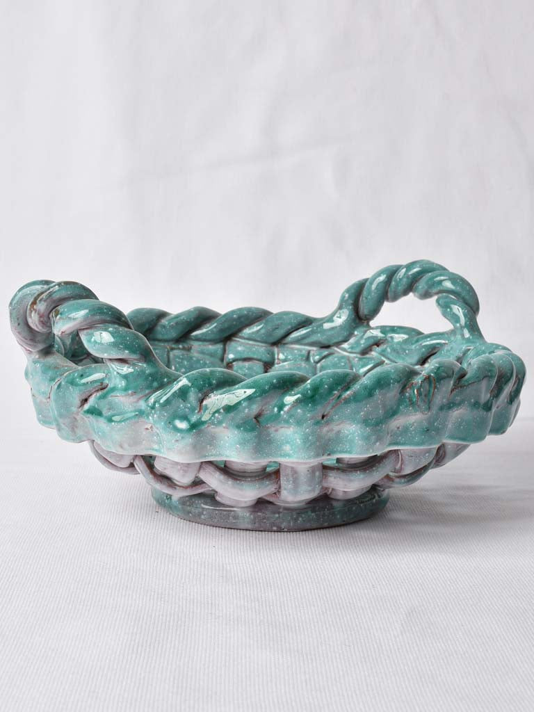 Vintage turquoise ceramic Vallauris fruit bowl