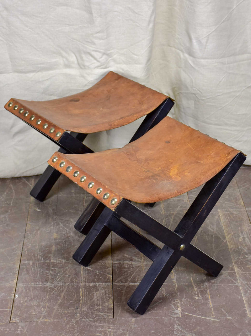 Pair of French leather stools - 1950's