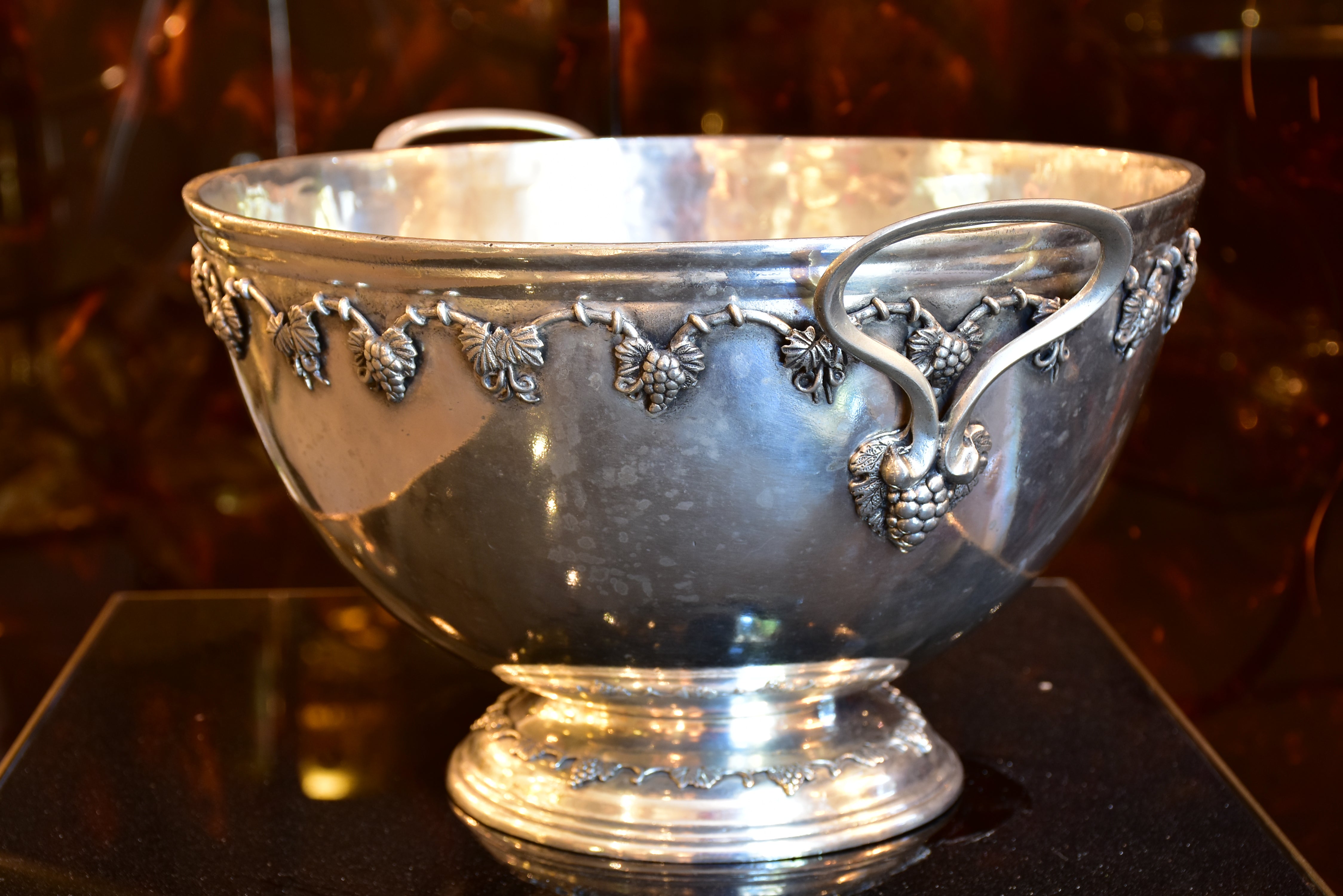 Vintage French champagne bucket with grape motifs