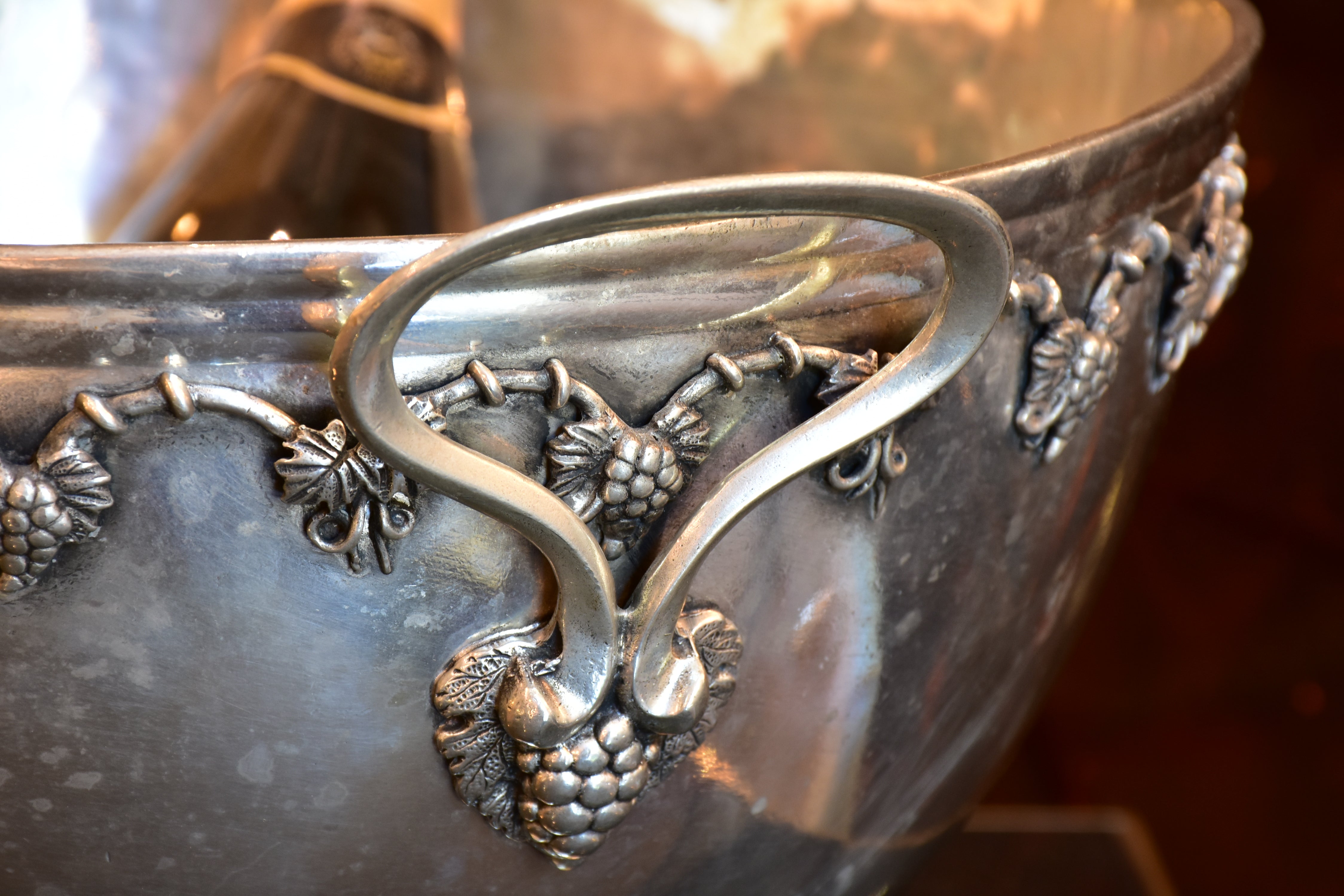Vintage French champagne bucket with grape motifs