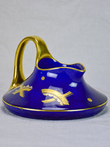 Art Nouveau Pinon Heuze cobalt blue and gold pitcher 9"