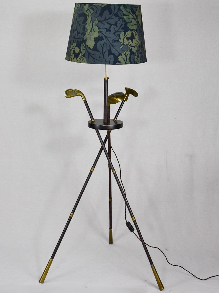 1970's golf club floor lamp - leather, brass, wood