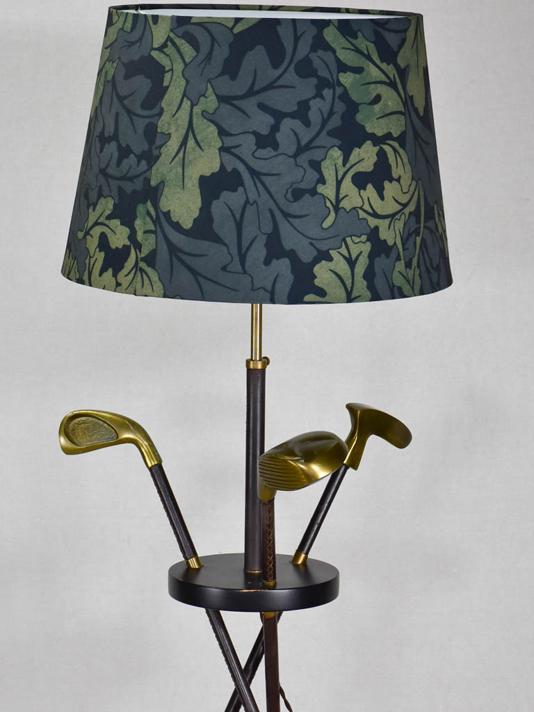 1970's golf club floor lamp - leather, brass, wood