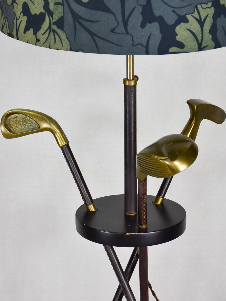 1970's golf club floor lamp - leather, brass, wood