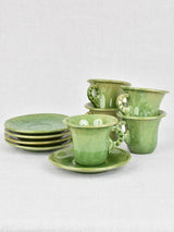 Vintage Biot teacups and saucers, green (five)
