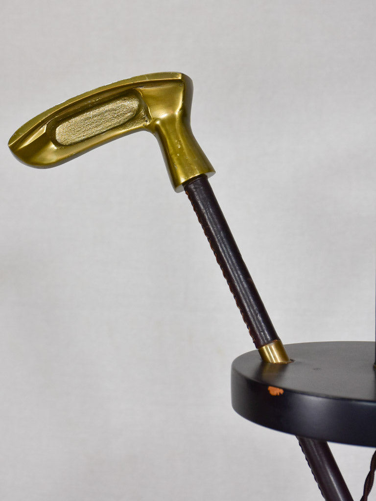 1970's golf club floor lamp - leather, brass, wood