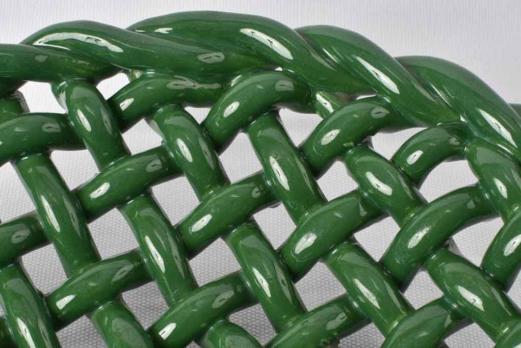 Large ceramic woven bowl - dark green glaze 15"