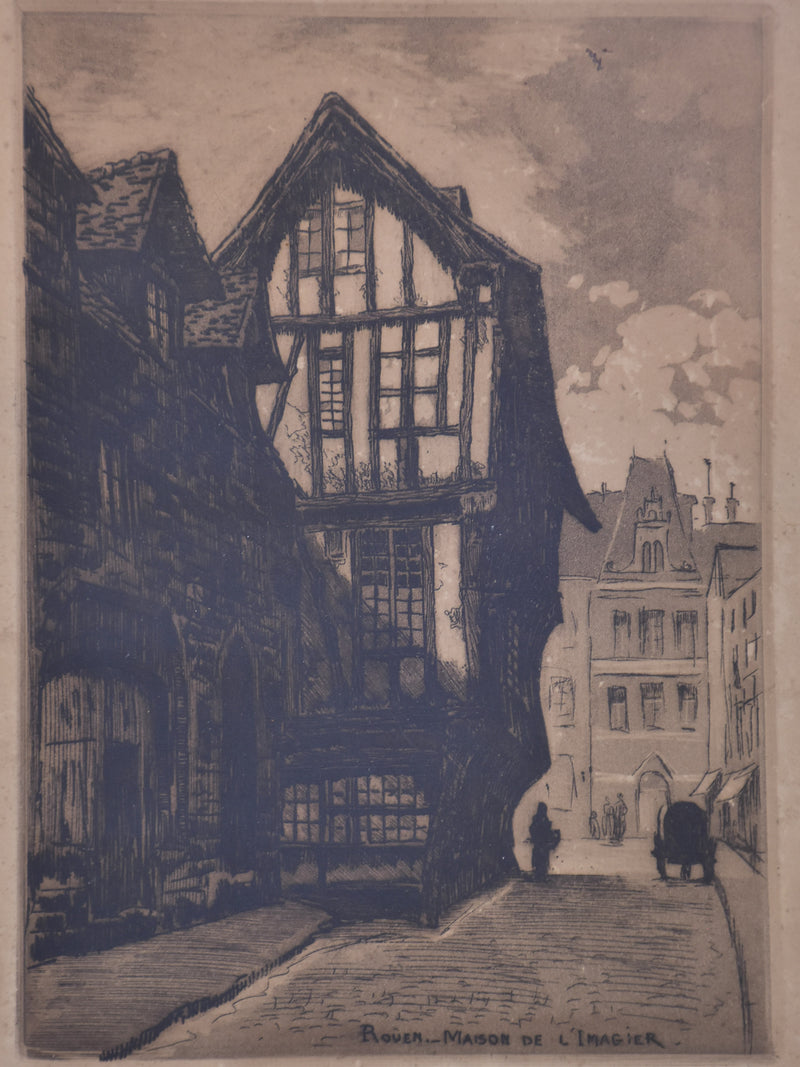 19th century French etching - Rouen 9 ½'' x 12 ¼''