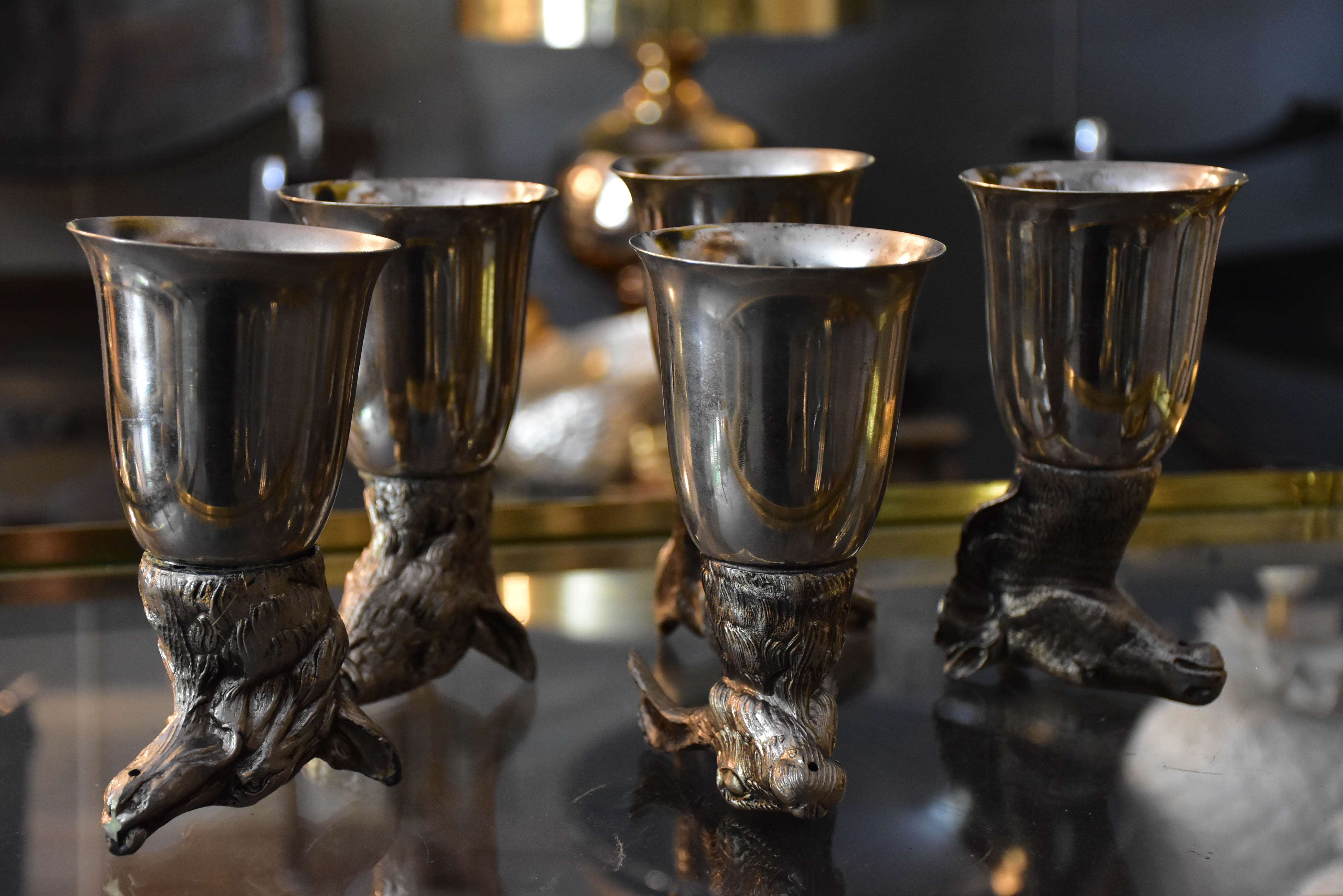 Five Mauro Manetti wine glasses