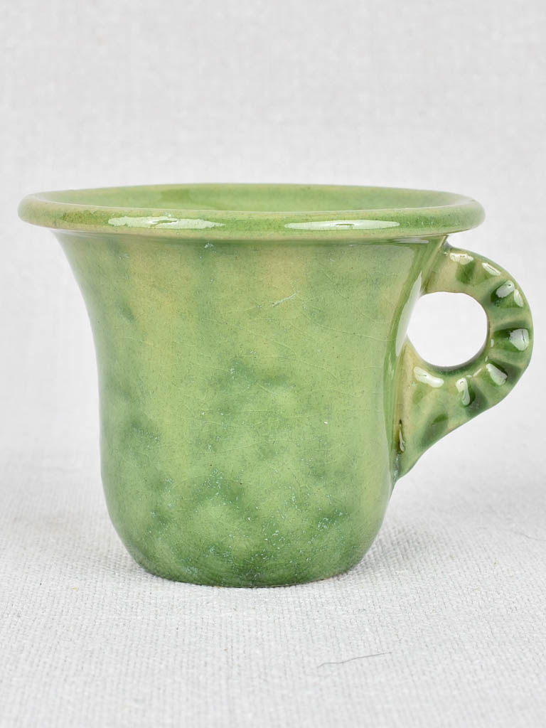 Vintage Biot teacups and saucers, green (five)
