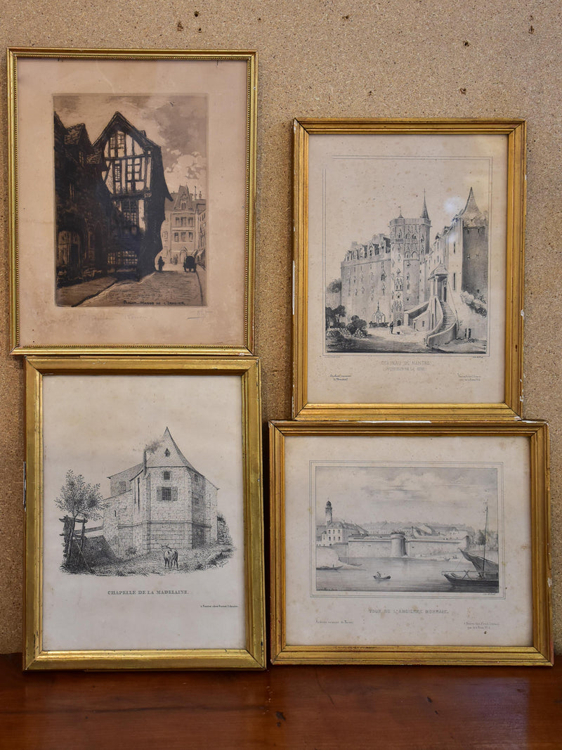Collection of four antique French etchings