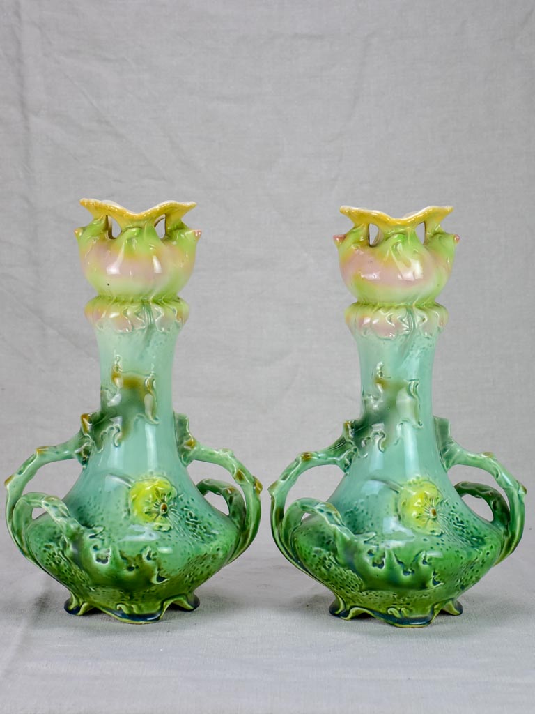 Pair of pretty Art Nouveau vases with maker's mark