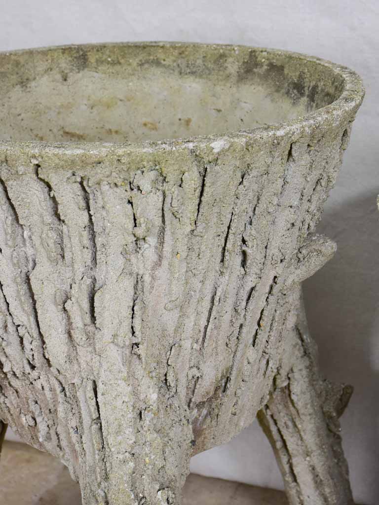 Three vintage French faux-bois raised planters