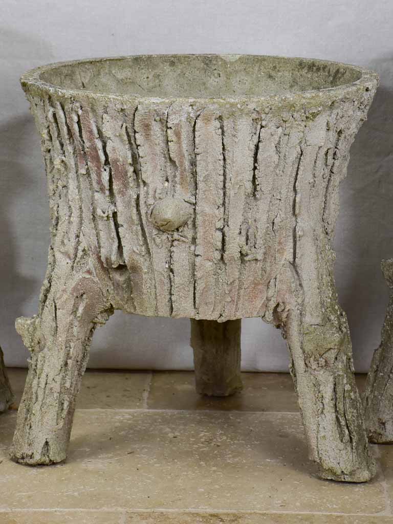 Three vintage French faux-bois raised planters
