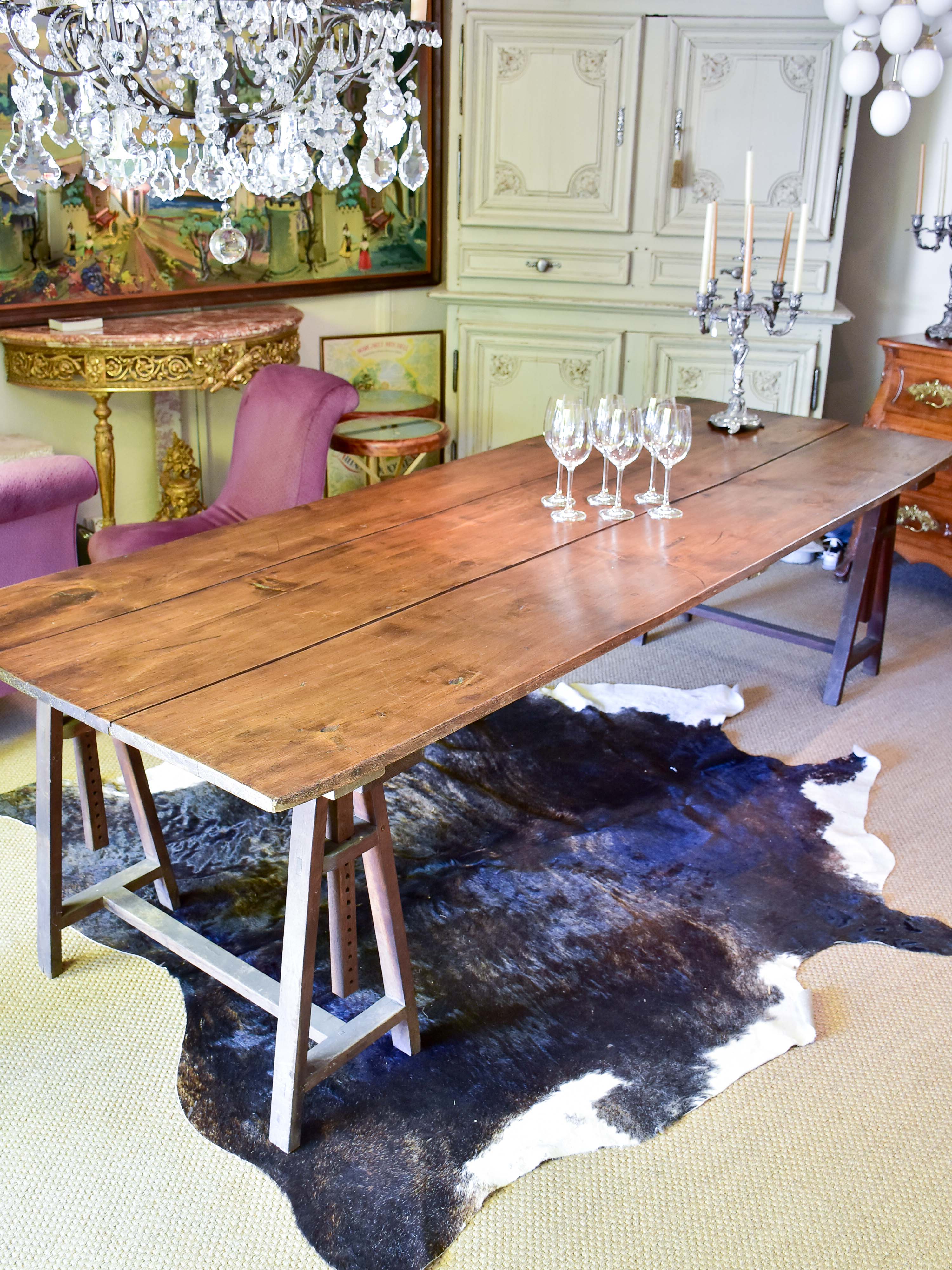 Large French trestle table