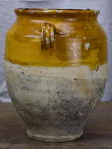 Antique French confit pot with ochre glaze 10¾"