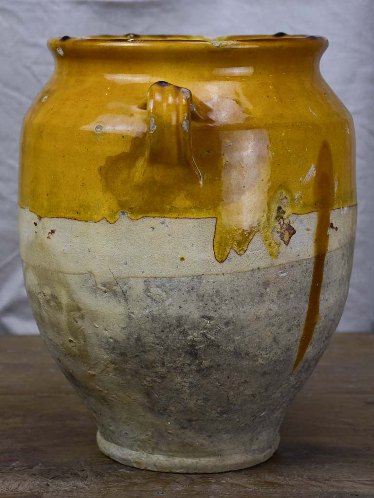 Antique French confit pot with ochre glaze 10¾"