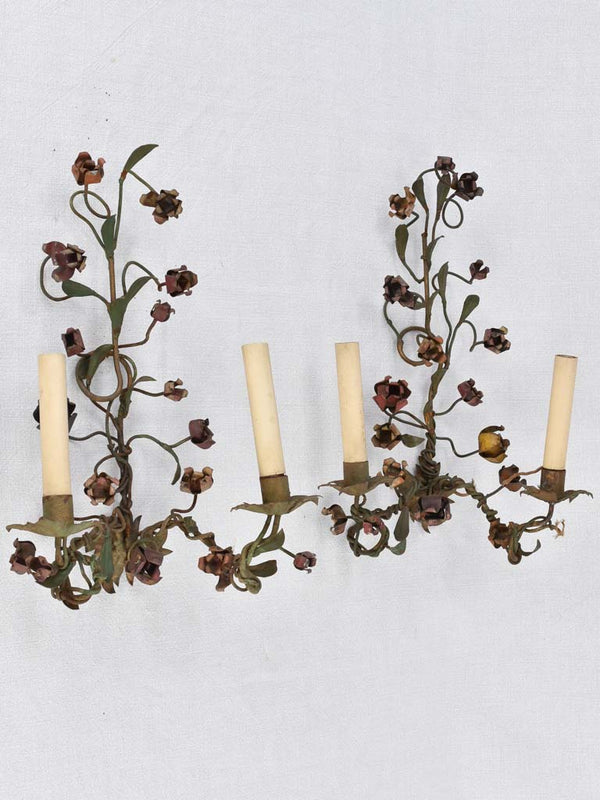 Wall sconces, floral, tole (1920s) 17" (pair)