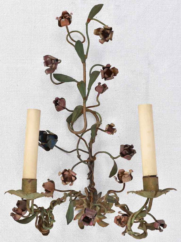 Wall sconces, floral, tole (1920s) 17" (pair)