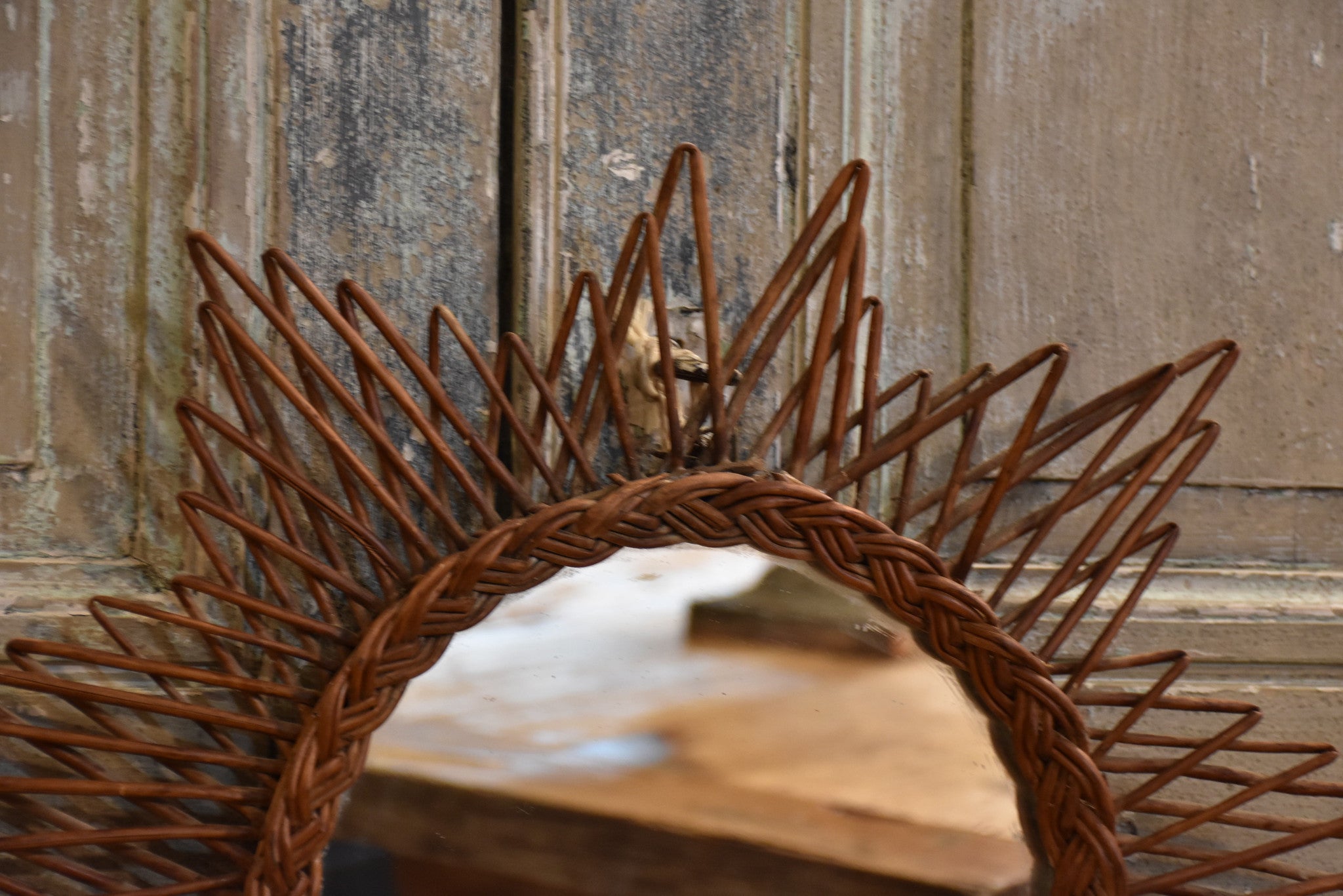 French mid-century woven cane mirror