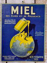 Antique French advertising sign - honey miel 15¾" x 12¼"