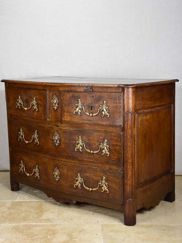 18th Century French oak and walnut commode - 4 drawers bronze hardware 46½"