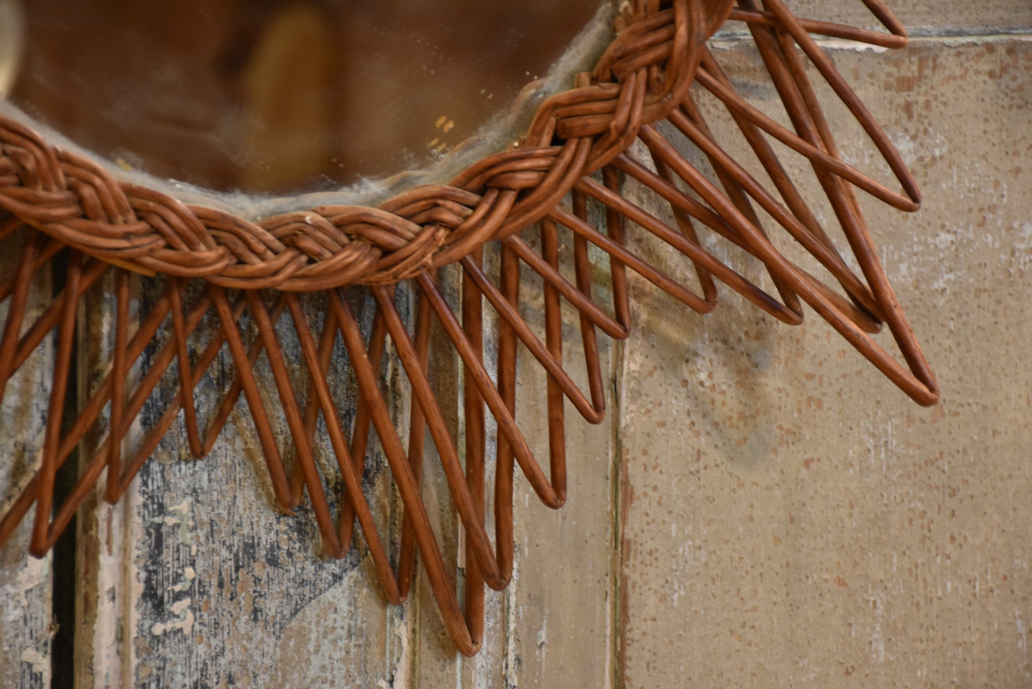 French mid-century woven cane mirror