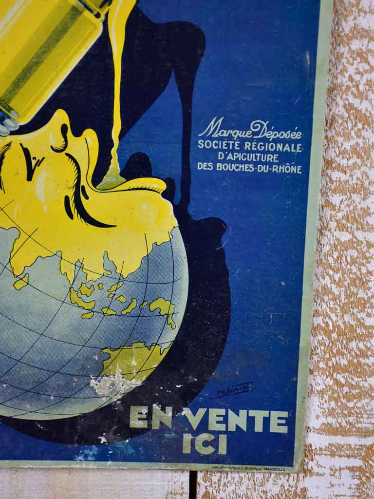 Antique French advertising sign - honey miel 15¾" x 12¼"