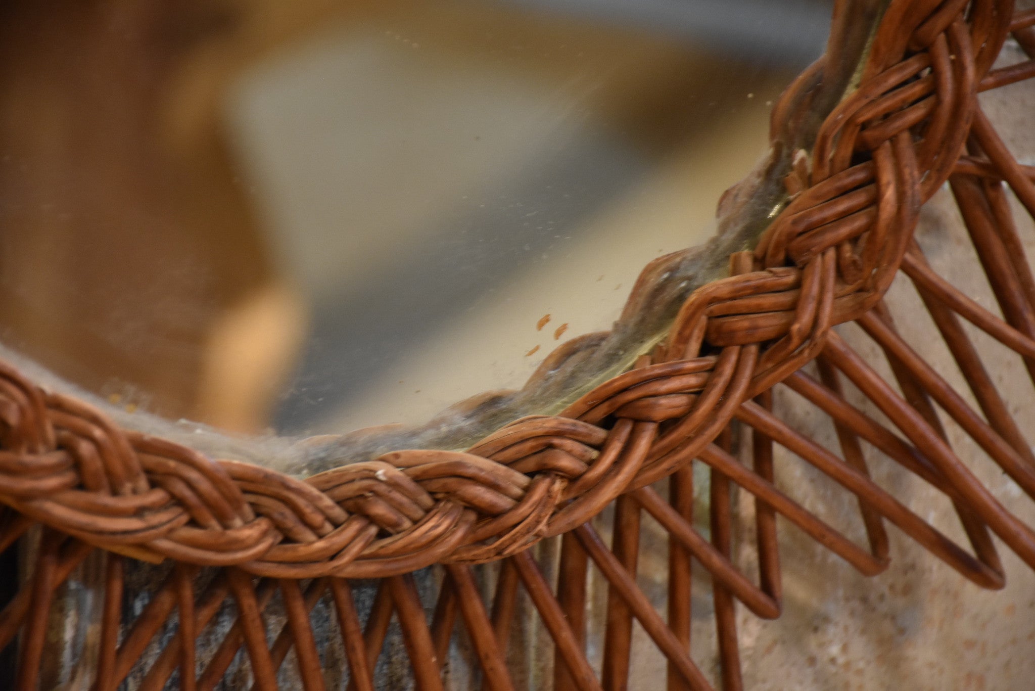 French mid-century woven cane mirror