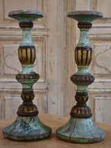 Pair of antique French candlesticks with green patina